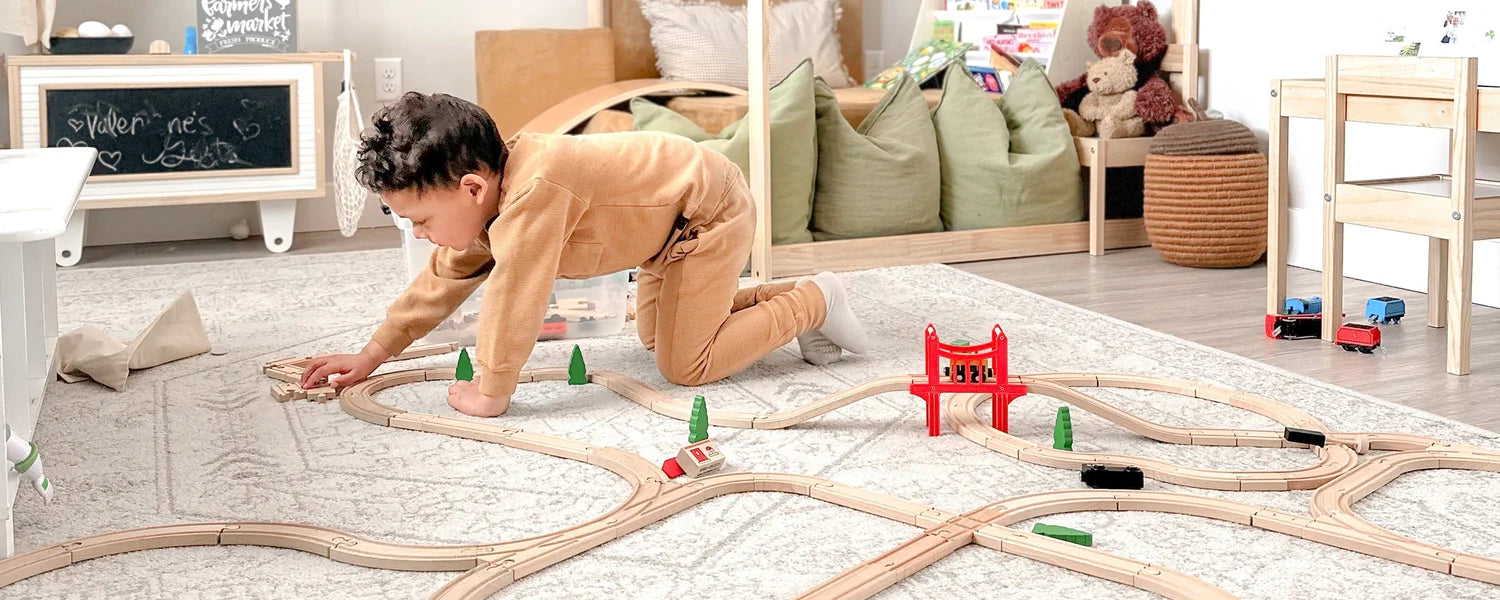 wooden train track set