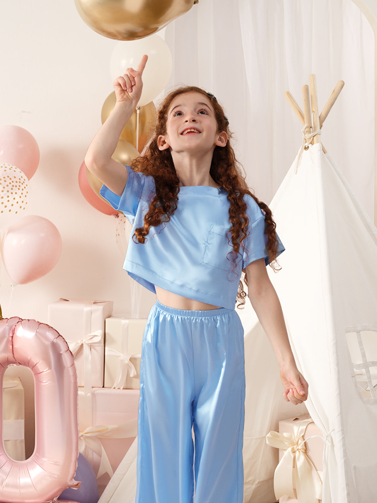 Girls Pajama Sets Long Pants - Airy Blue