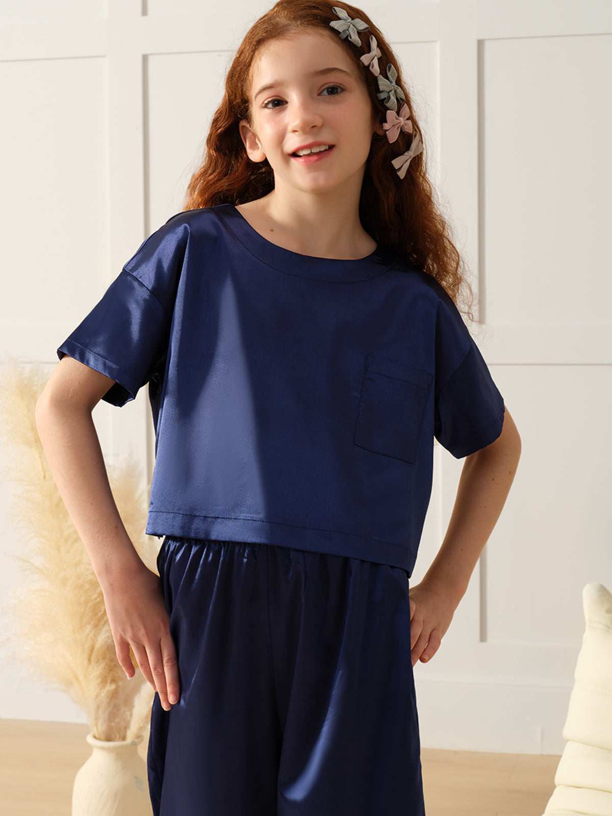 Girls Pajama Sets Long Pants - Navy Blue