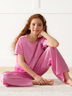 Girls Pajama Sets Long Pants - Rose Red