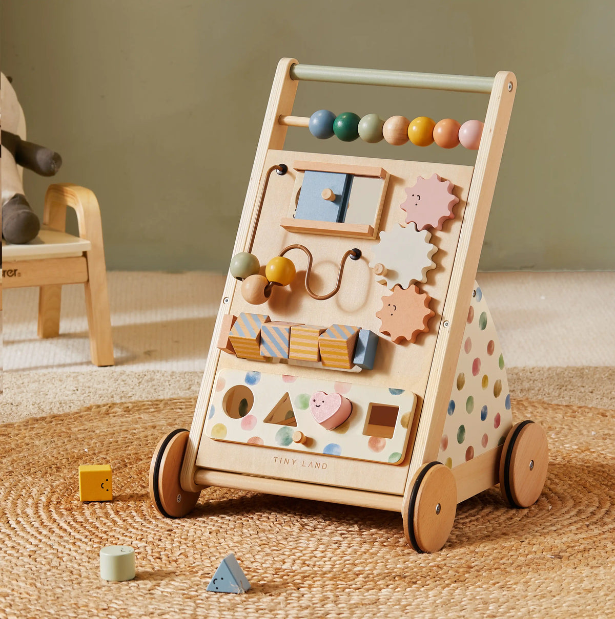 Tiny Land® Versatile Natural Wooden Baby Walker