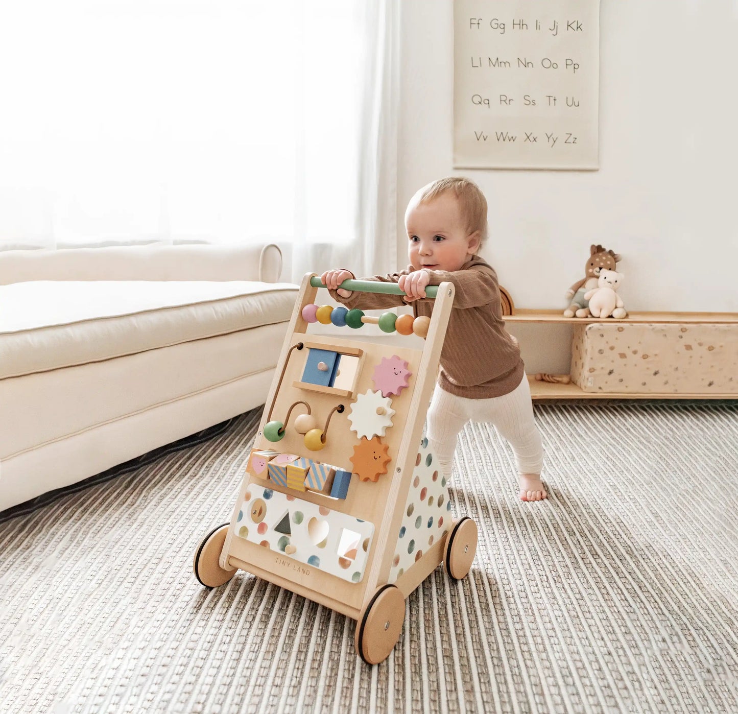 Tiny Land® Versatile Natural Wooden Baby Walker
