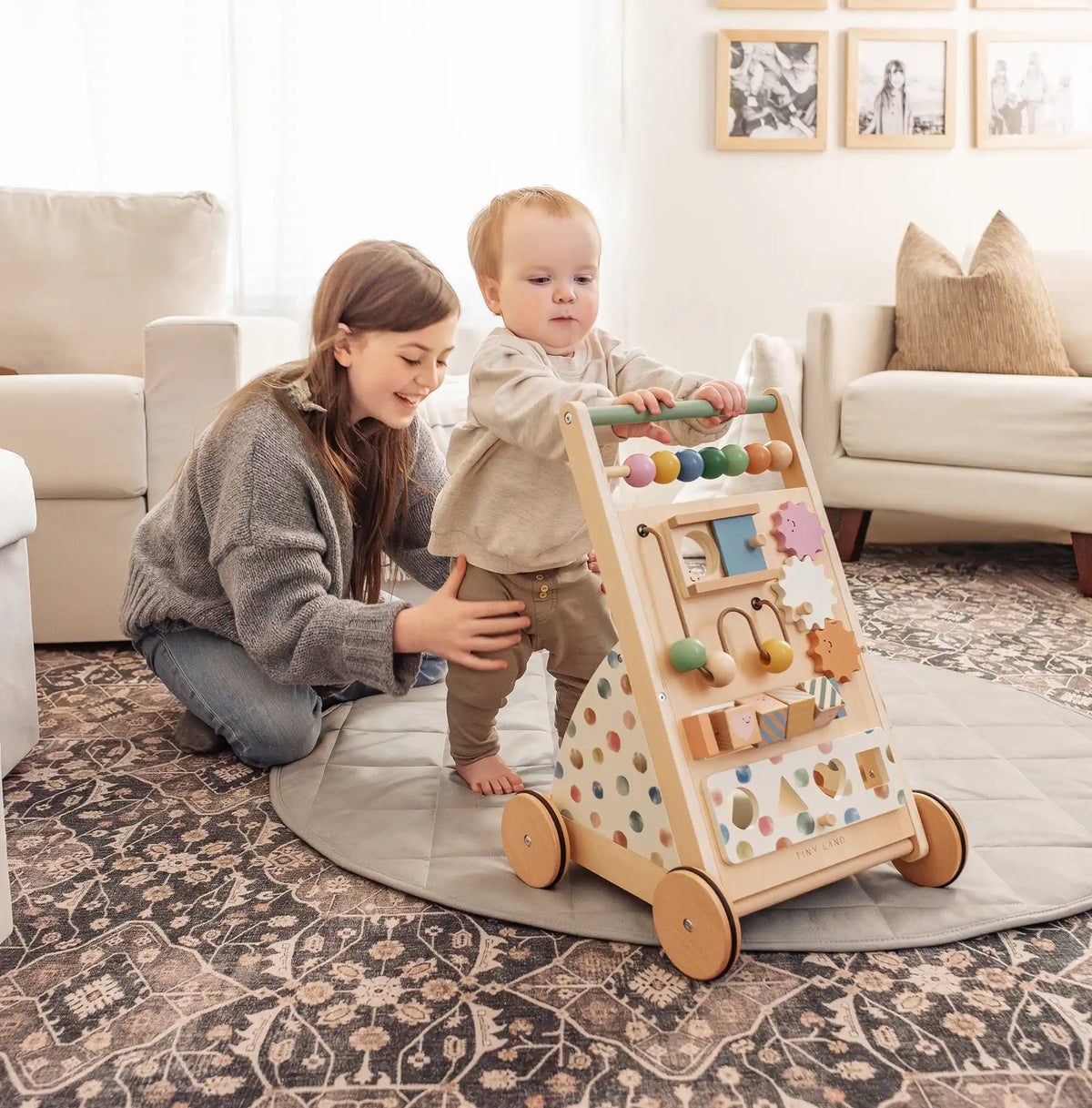 Tiny Land® Versatile Natural Wooden Baby Walker