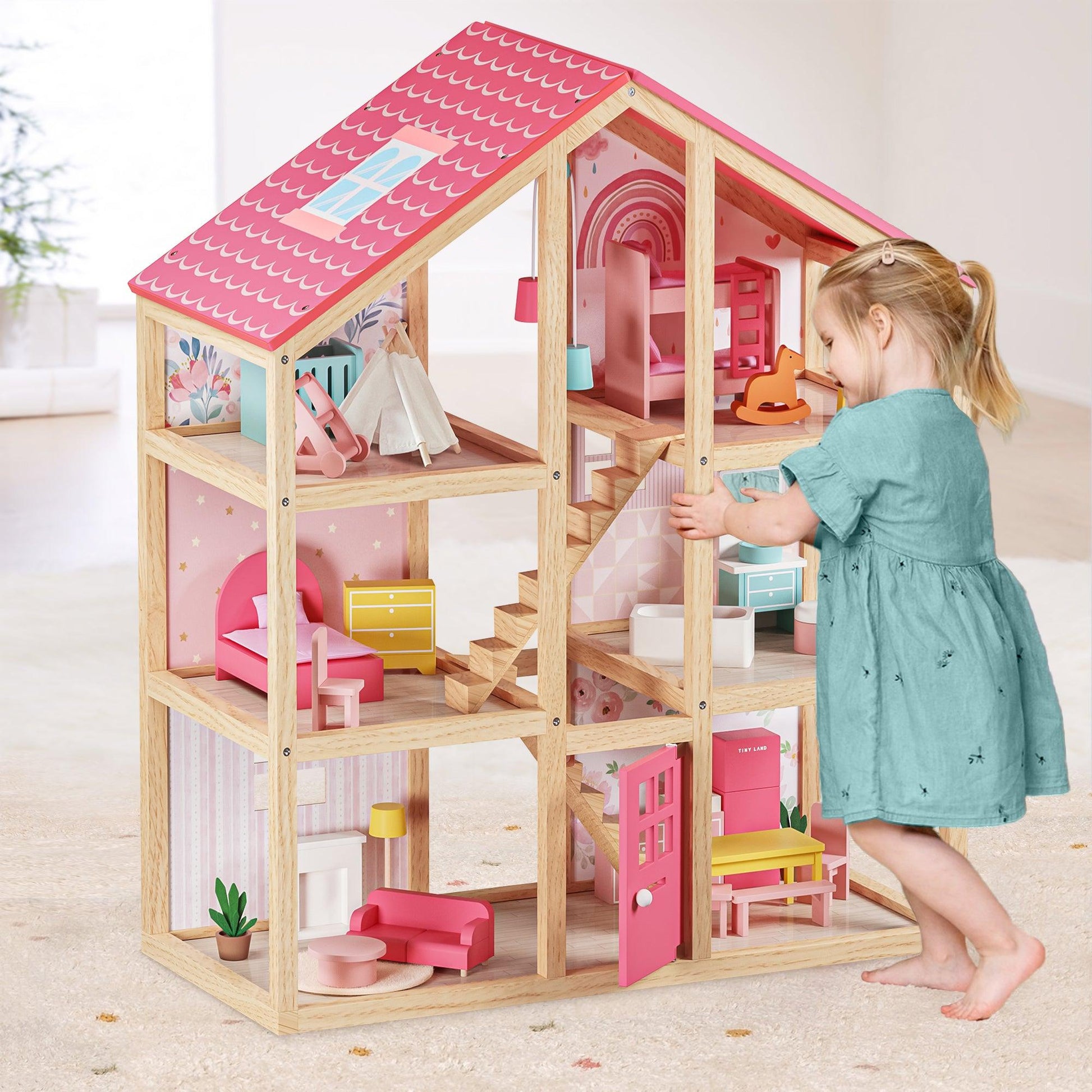Tiny Land® Love Dollhouse with 30 Furniture, Tiny Land Offical Store®