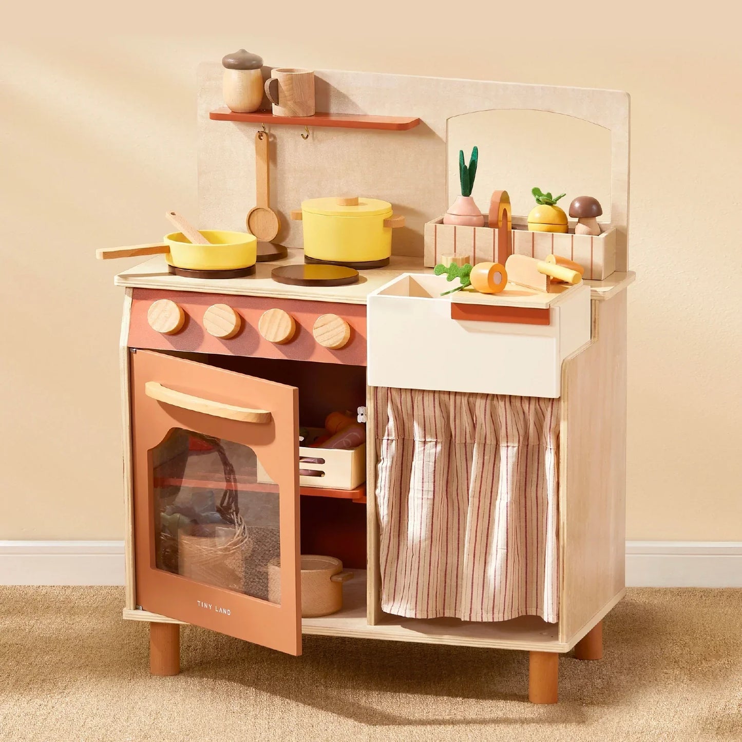 2-in-1 Mini Kitchen Wooden Play Set with 15-Pieces Included