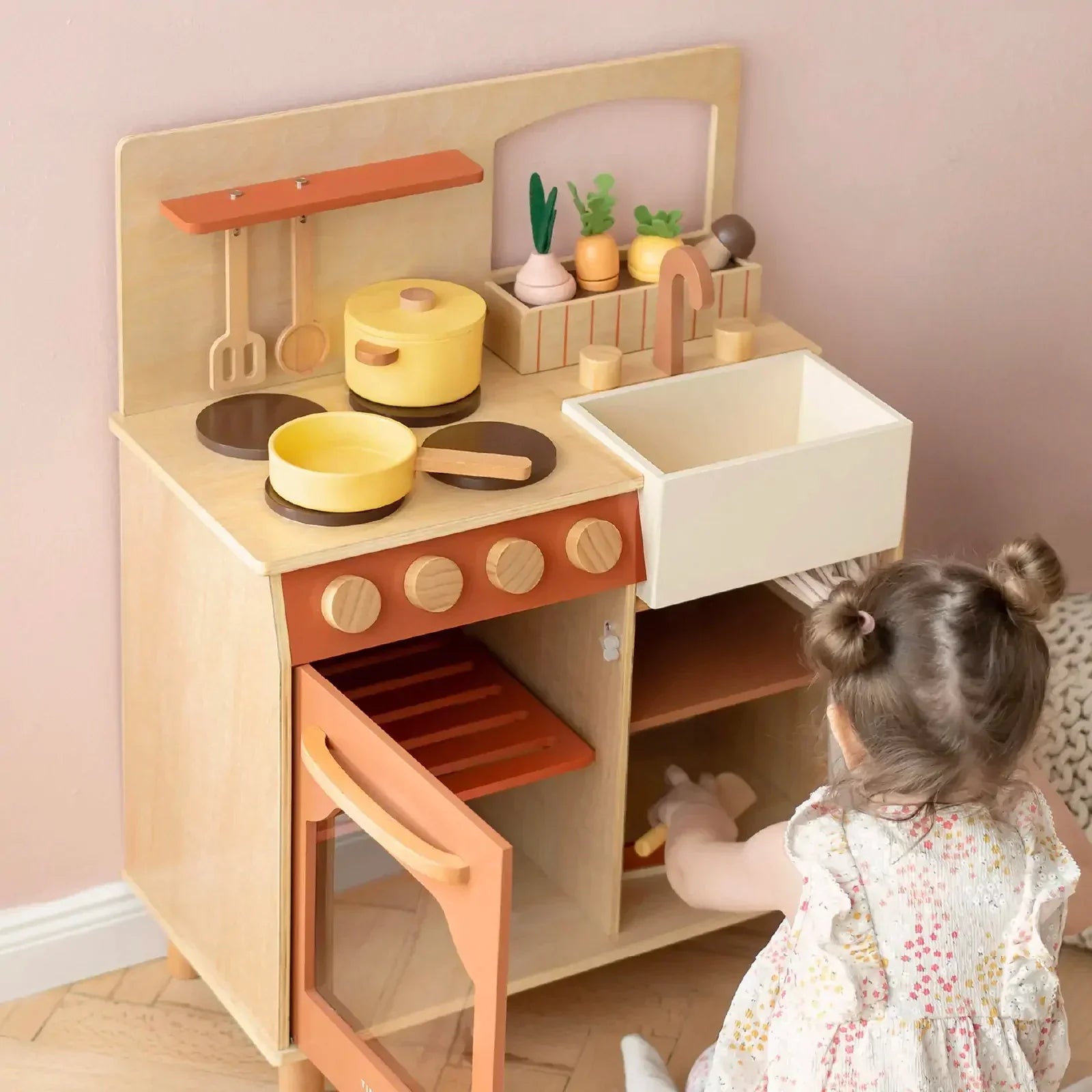 Tiny Land Play Kitchen for Kids, Toy Kitchen Set with Plenty of Play  Features, New Modern Kids Wooden Play Kitchen Designed in Trendy Home Style  with