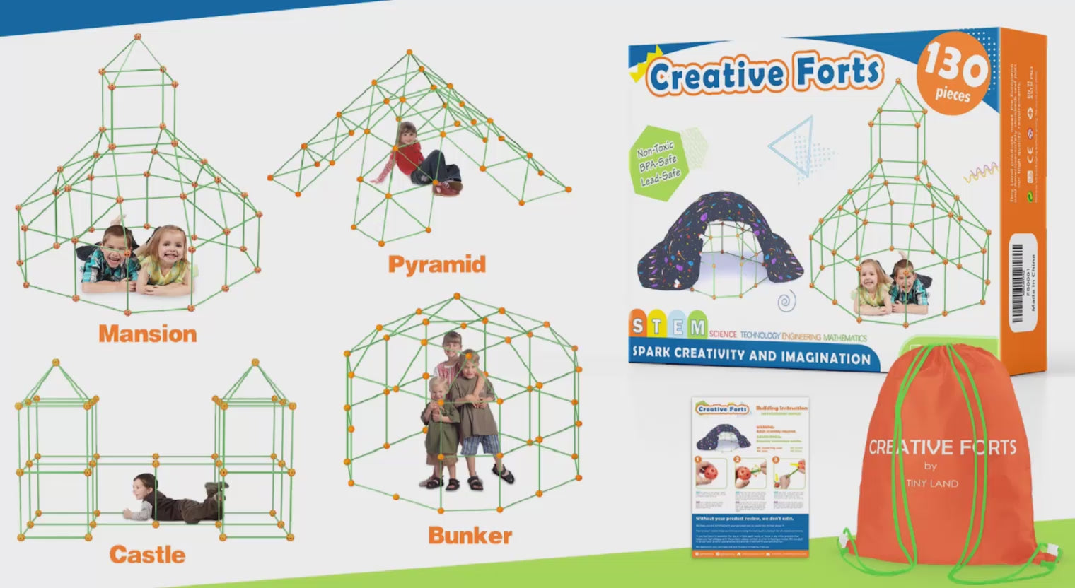 ToyVelt Fort Building Kits for Kids - 90-Piece Children's Crazy DIY Fo